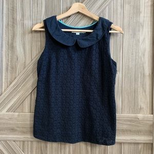 Boden Navy Lace Peter Collar Sleeveless Blouse